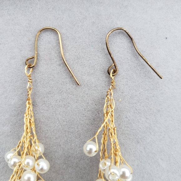Pearl Cluster Dangle Earrings with Gold Accents - Picture 4 of 4